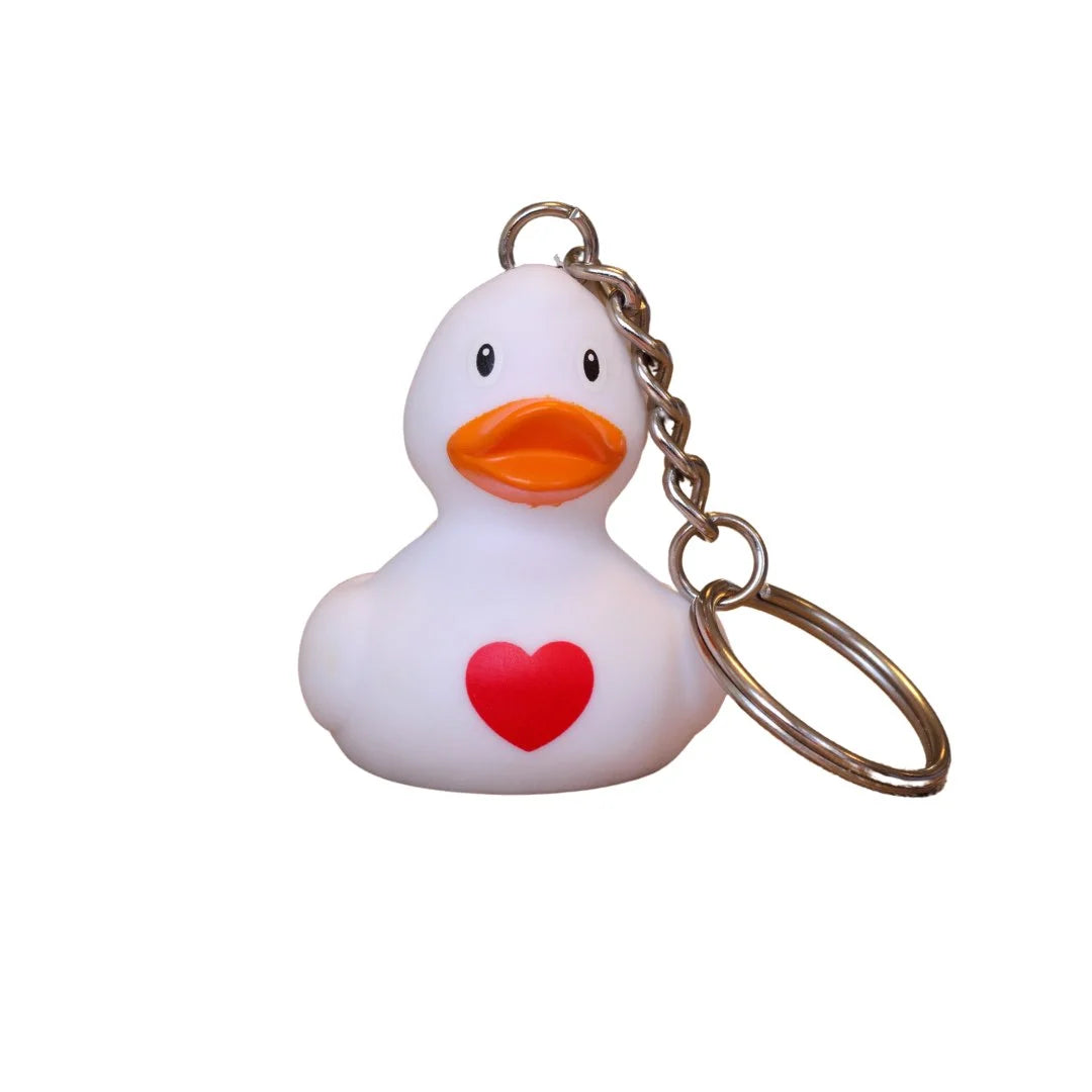 White Keyring with Heart Rubber Duck