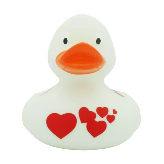 White Rubber Duck With Red Hearts